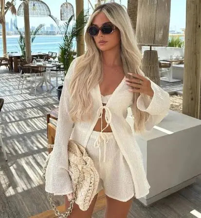 Women's Long-sleeved Lace-up Shorts Suit