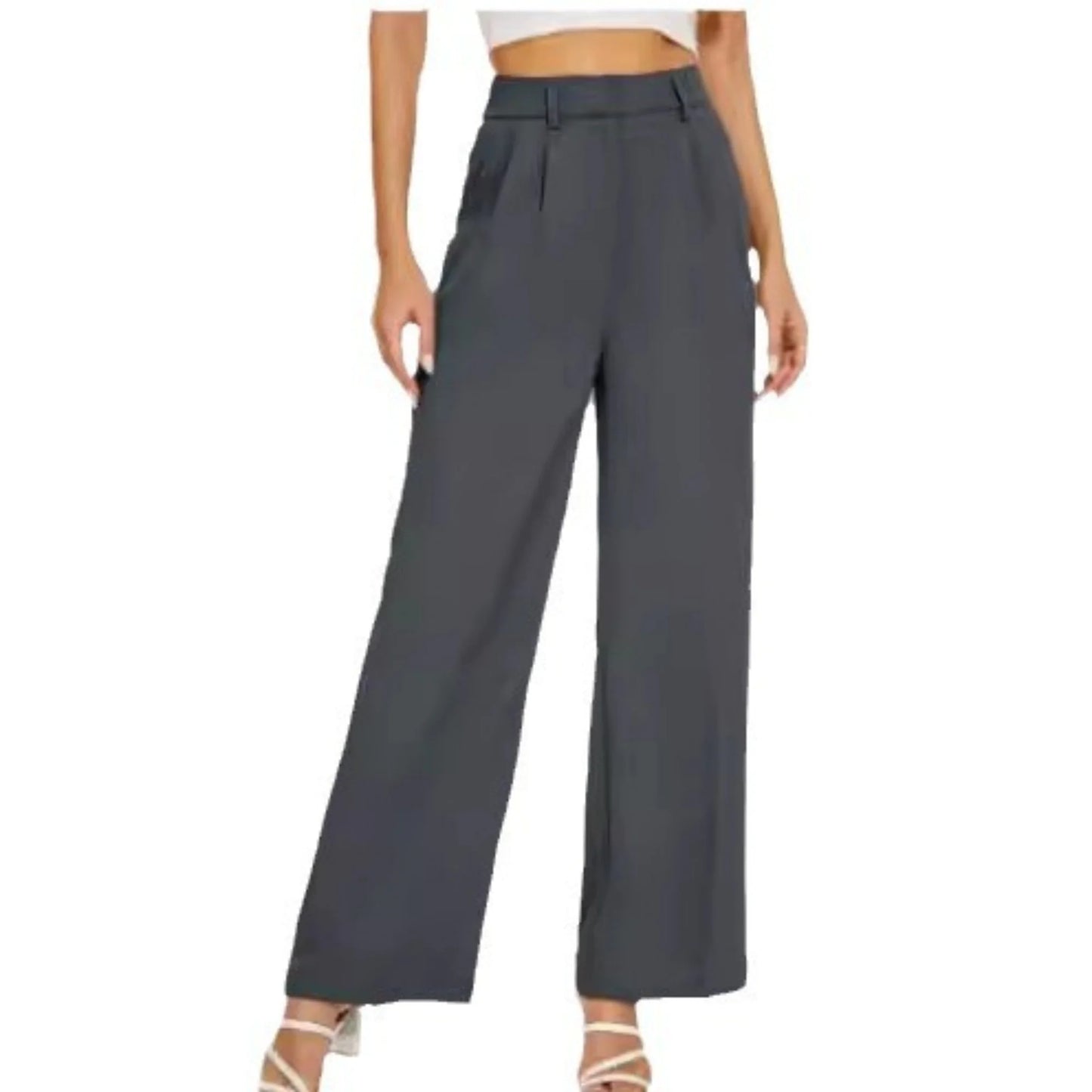 High-Waist Straight Trousers with Pockets