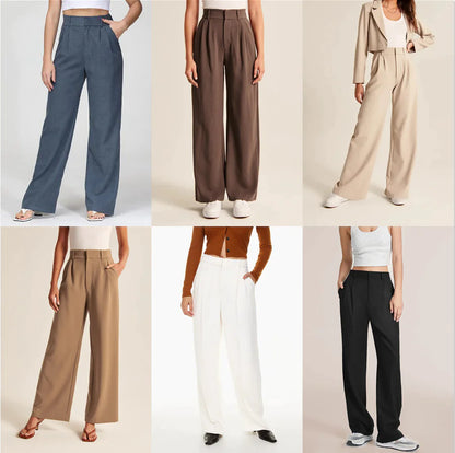 High-Waist Straight Trousers with Pockets