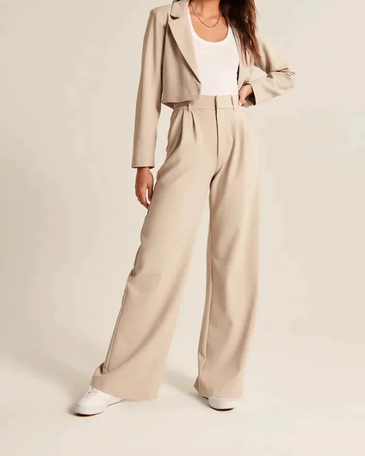 High-Waist Straight Trousers with Pockets