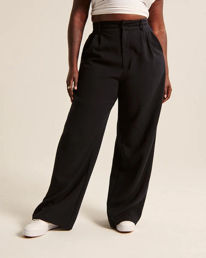 High-Waist Straight Trousers with Pockets