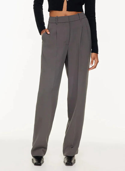 High-Waist Straight Trousers with Pockets