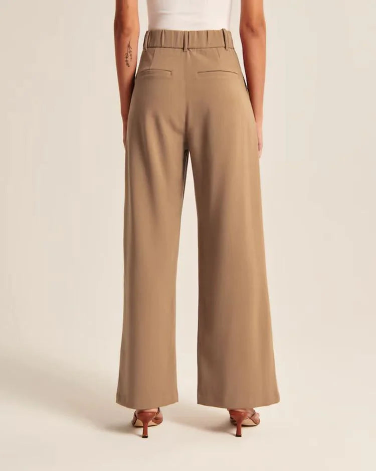 High-Waist Straight Trousers with Pockets